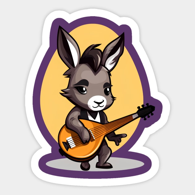 Chibi Donkey Playing Mandolin Animal Lover Sticker TeePublic